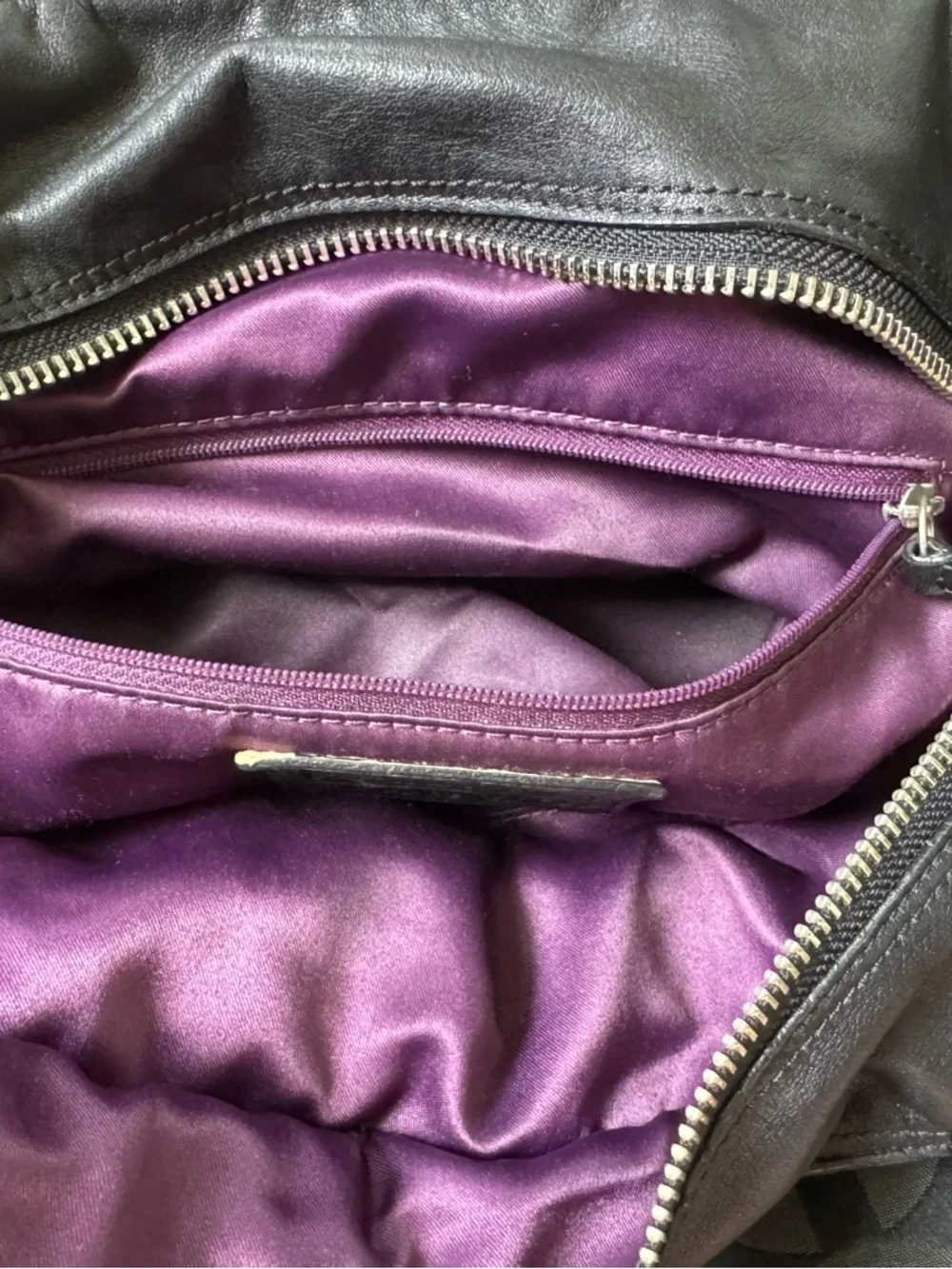 Coach Mia Op Art Signature Logo Large Bag Black/Gray Zip Purple Lining w/ Wallet